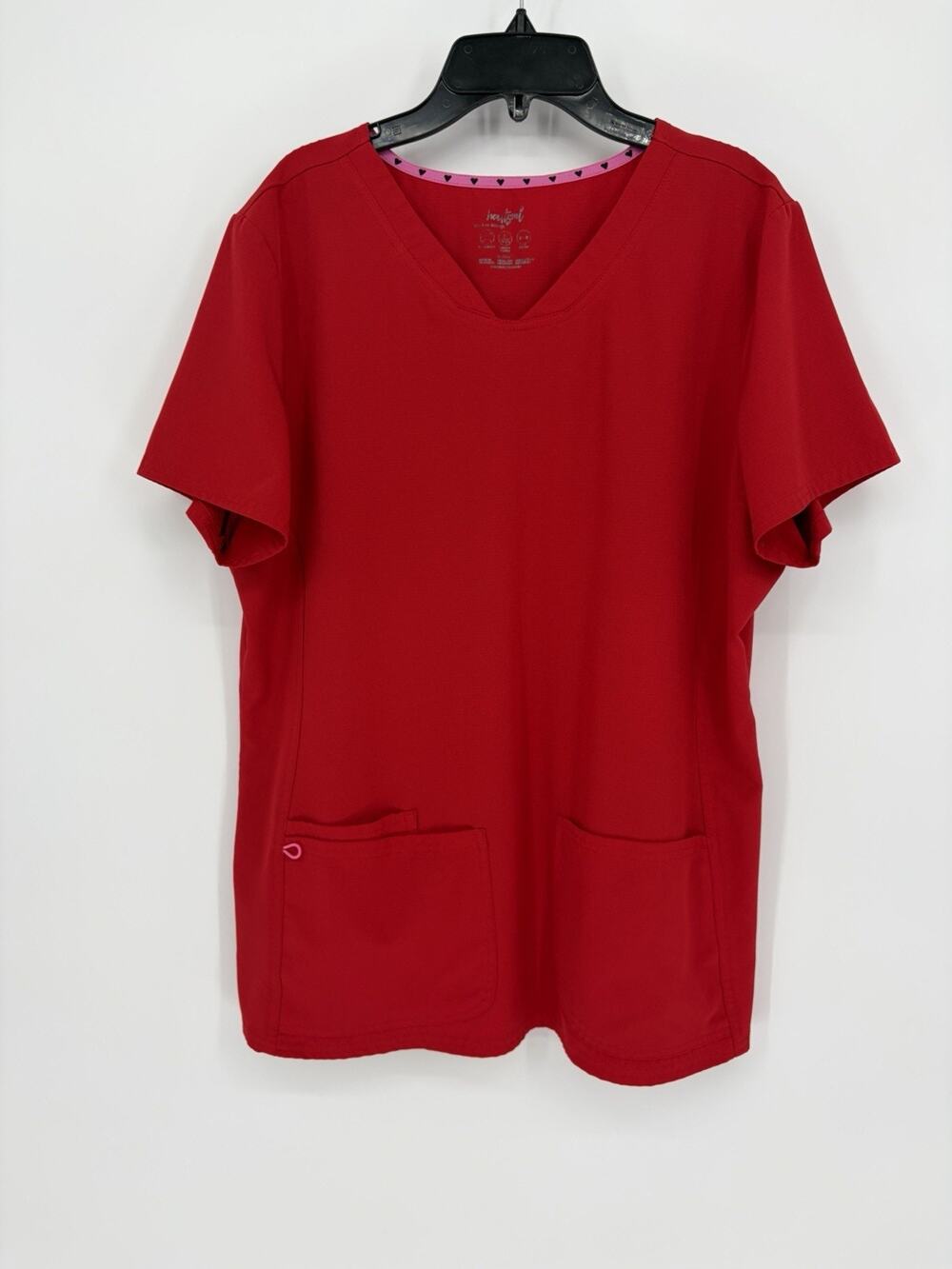 HeartSoul Break On Through XL Red V-Neck Scrub Top 3 Pocket Stretch